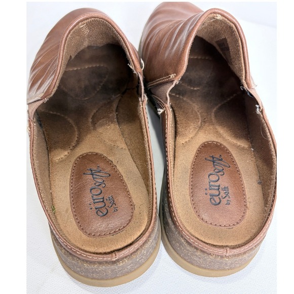 EuroSoft by Sofft Women Brown Leather Mule Clogs Comfort Shoes Ruched Slip On 8M - Picture 3 of 11